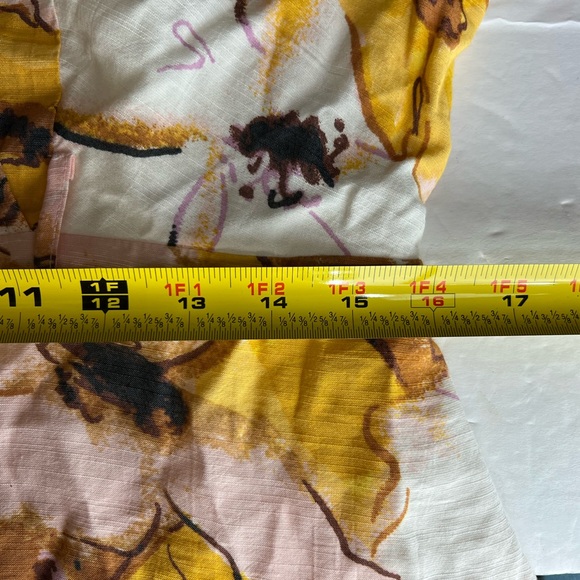 Nine West v-neck L golden yellow puff sleeve above the knee dress lined floral - Picture 11 of 11